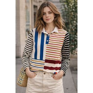 KULE Multicolor Stripe Long Sleeve Polo Shirt Top   Women's Size Small